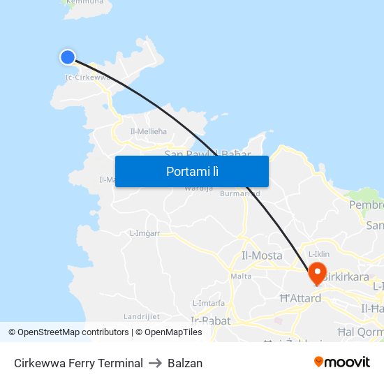 Cirkewwa Ferry Terminal to Balzan map