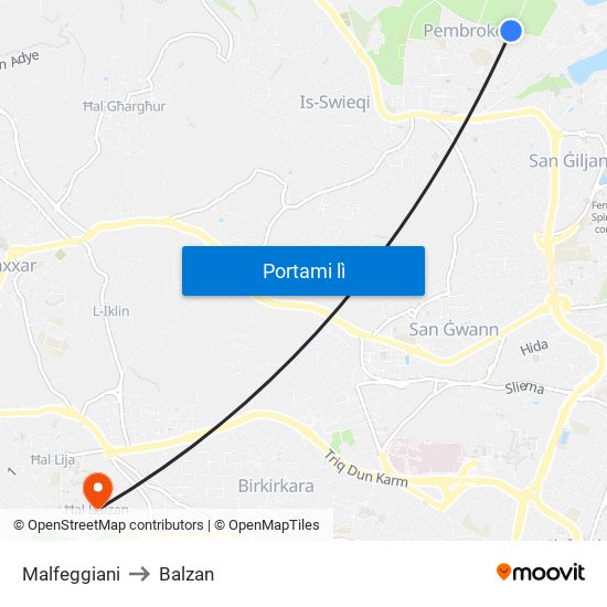 Malfeggiani to Balzan map