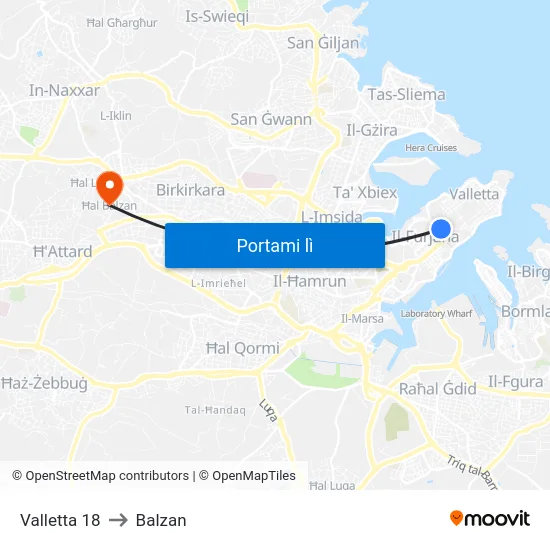 Valletta 18 to Balzan map