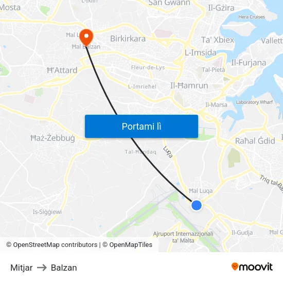 Mitjar to Balzan map