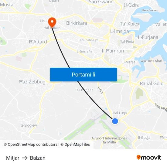 Mitjar to Balzan map