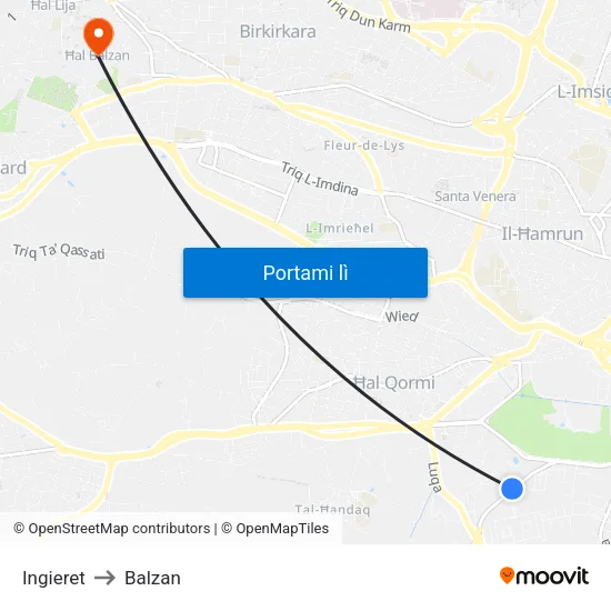 Ingieret to Balzan map