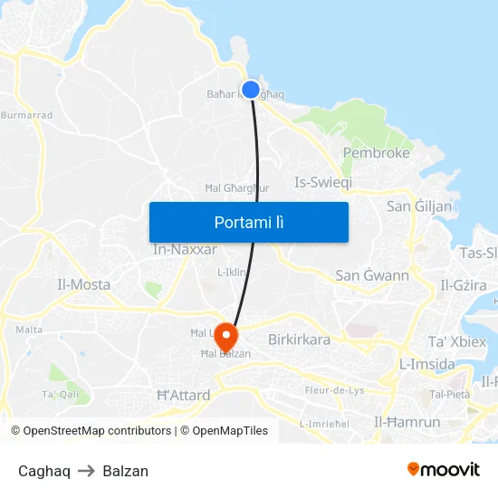 Caghaq to Balzan map