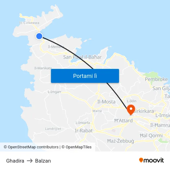 Ghadira to Balzan map