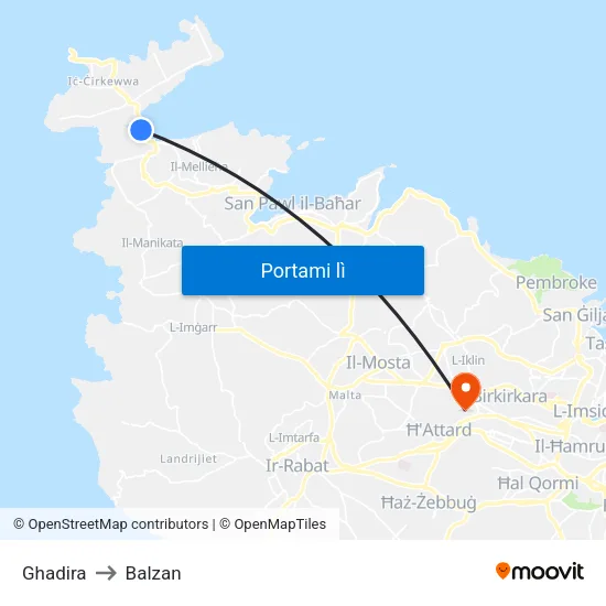 Ghadira to Balzan map