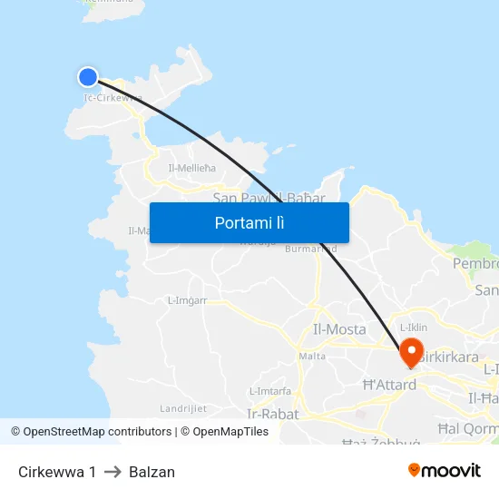 Cirkewwa 1 to Balzan map