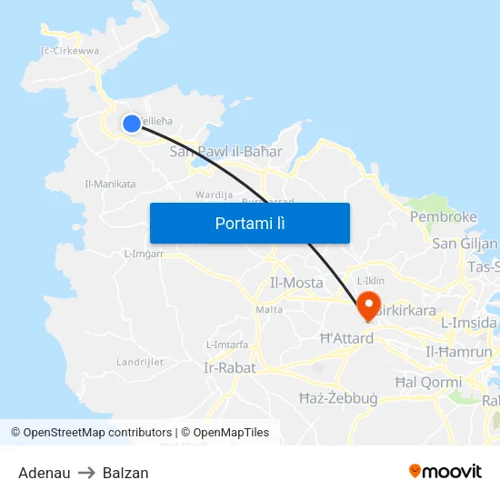 Adenau to Balzan map