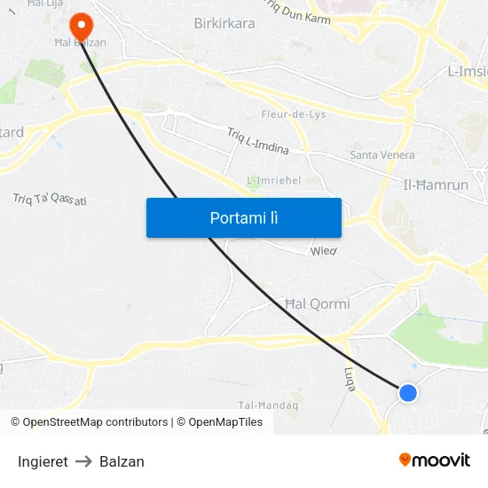 Ingieret to Balzan map