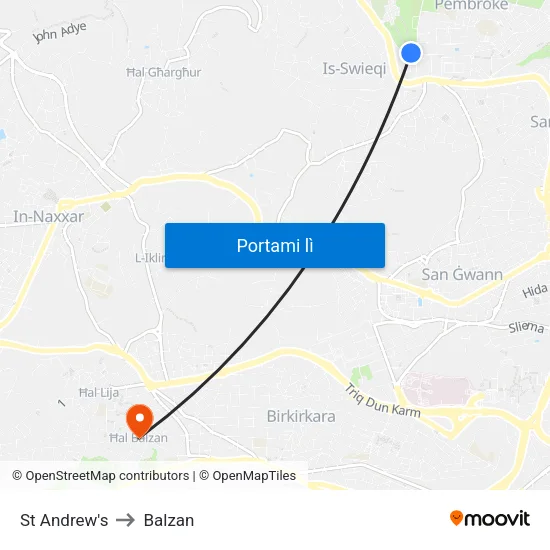St Andrew's to Balzan map