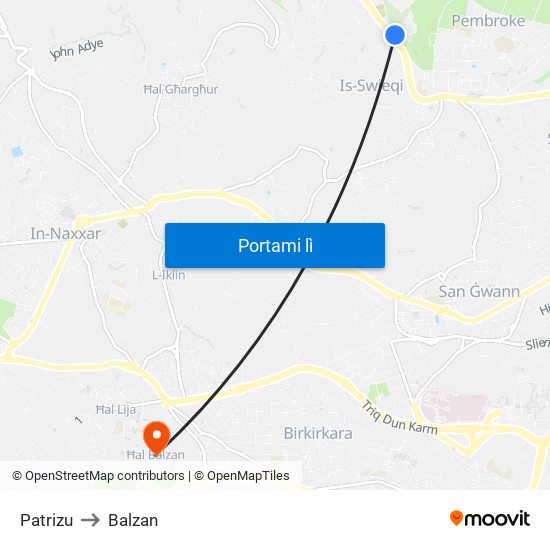 Patrizu to Balzan map