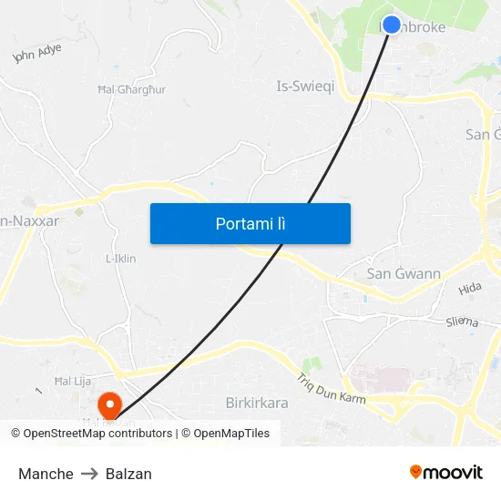 Manche to Balzan map