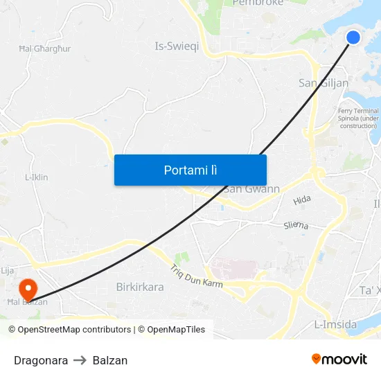 Dragonara to Balzan map