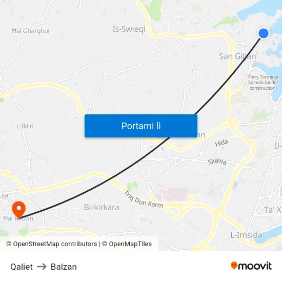 Qaliet to Balzan map