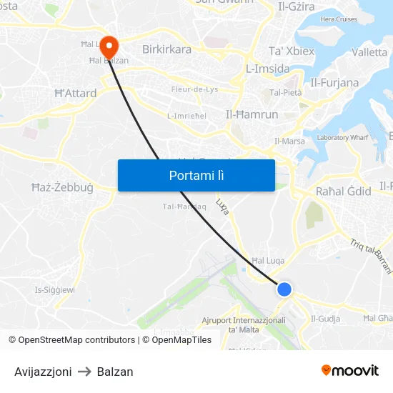 Avijazzjoni to Balzan map