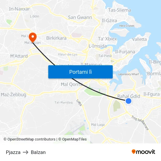 Pjazza to Balzan map