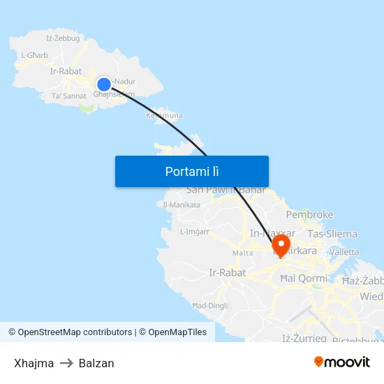 Xhajma to Balzan map