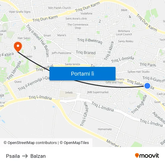 Psaila to Balzan map