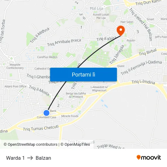 Warda 1 to Balzan map