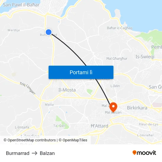 Burmarrad to Balzan map