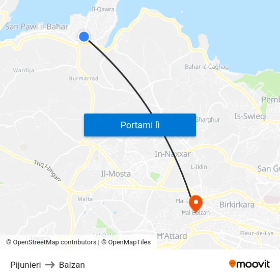 Pijunieri to Balzan map