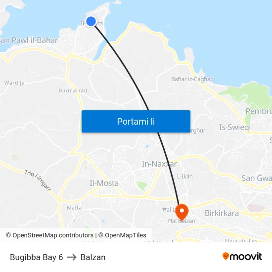 Bugibba Bay 6 to Balzan map