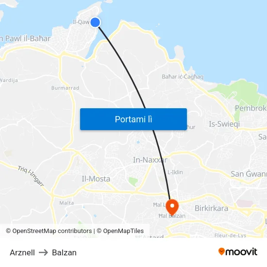 Arznell to Balzan map