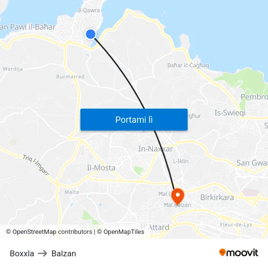 Boxxla to Balzan map