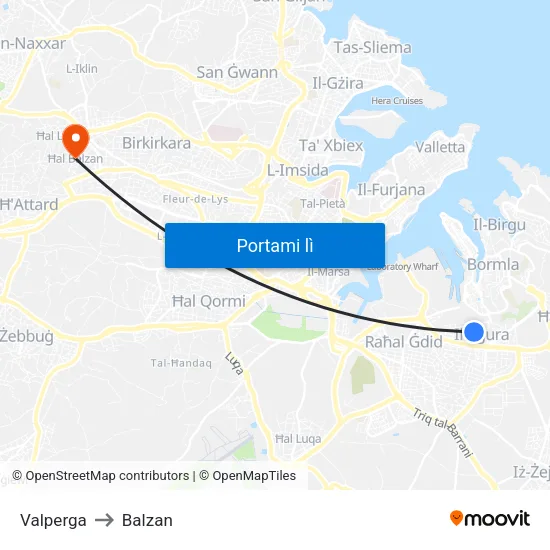 Valperga to Balzan map
