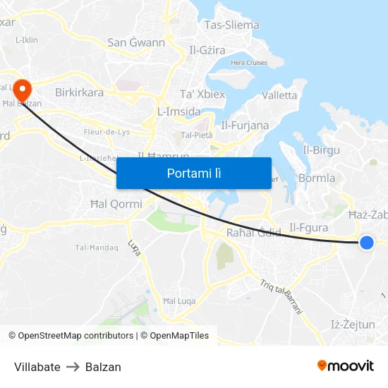 Villabate to Balzan map
