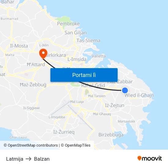 Latmija to Balzan map