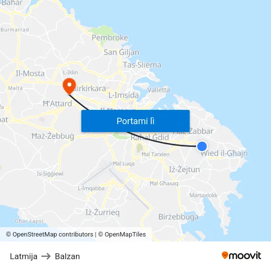 Latmija to Balzan map