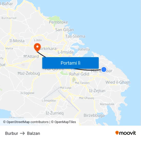 Burbur to Balzan map