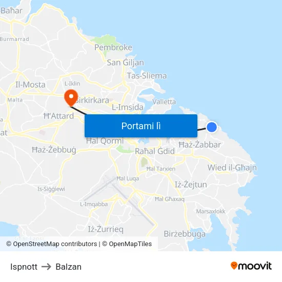 Ispnott to Balzan map