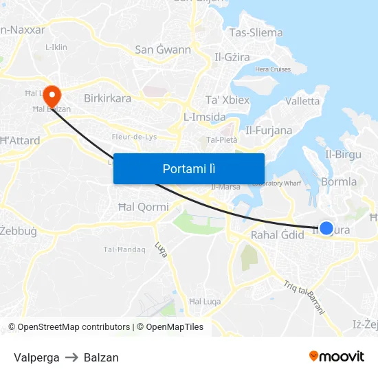 Valperga to Balzan map