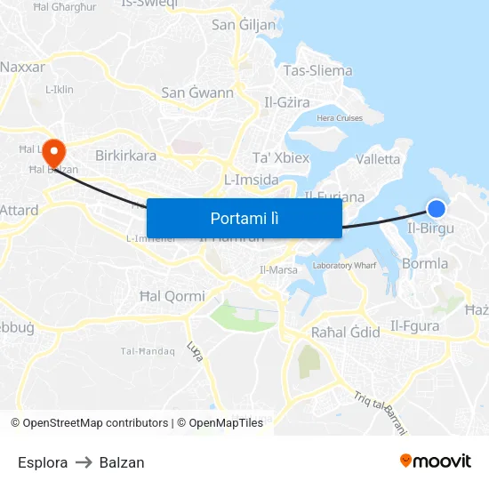 Esplora to Balzan map