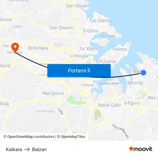 Kalkara to Balzan map