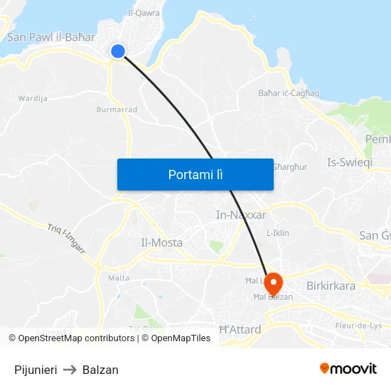 Pijunieri to Balzan map