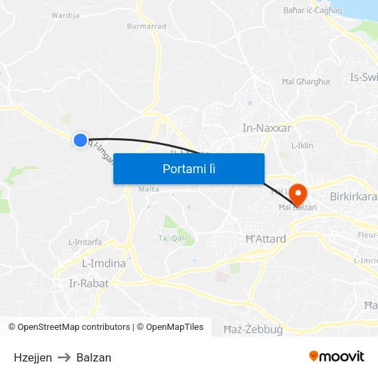 Hzejjen to Balzan map