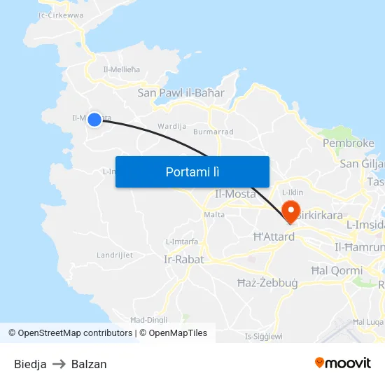 Biedja to Balzan map