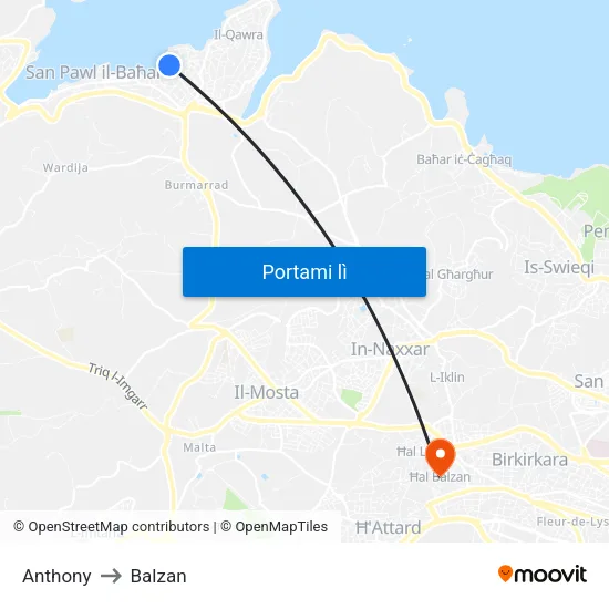 Anthony to Balzan map