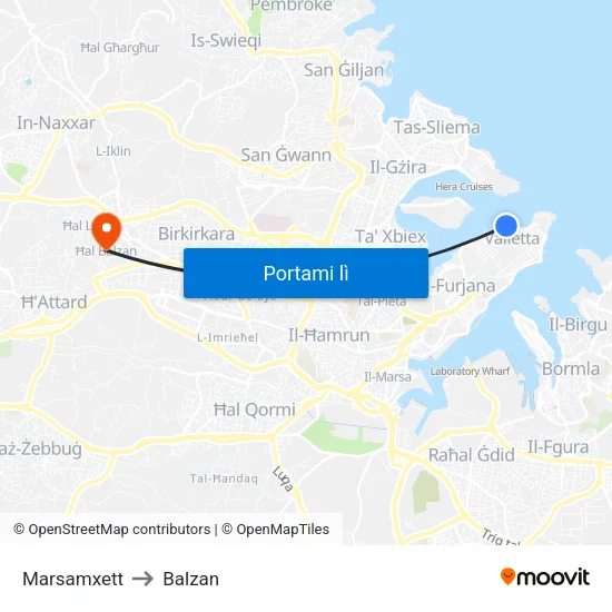 Marsamxett to Balzan map