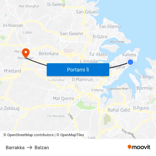 Barrakka to Balzan map