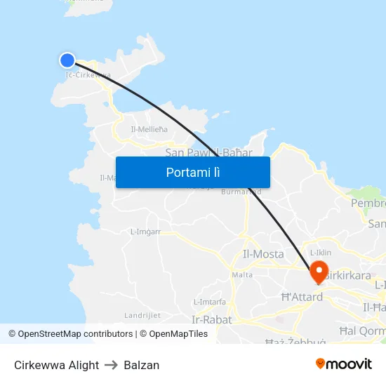 Cirkewwa Alight to Balzan map