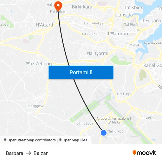 Barbara to Balzan map