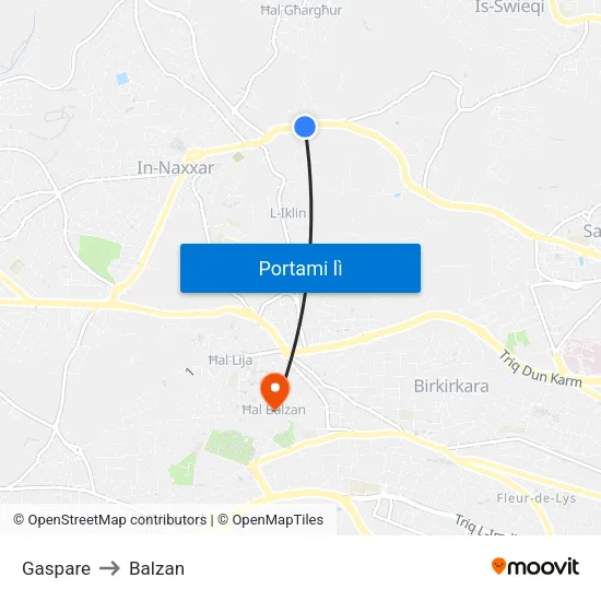 Gaspare to Balzan map