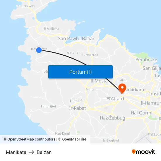 Manikata to Balzan map