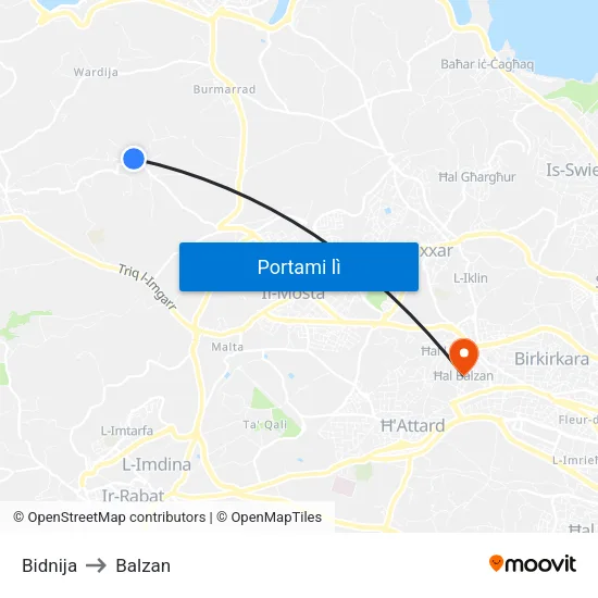 Bidnija to Balzan map