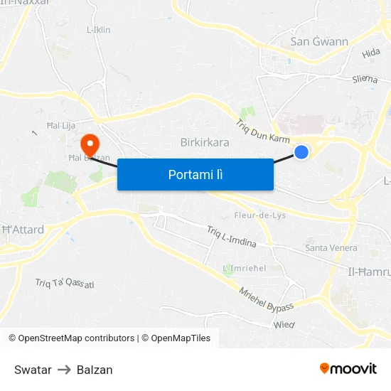 Swatar to Balzan map