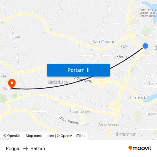 Reggie to Balzan map