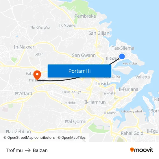 Trofimu to Balzan map